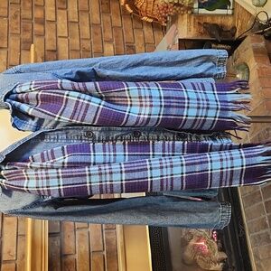 The Hecht Company Made In Scotland Vintage Wool Scarf Blue Purple Maroon Plaid